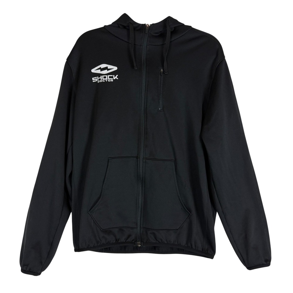 Shock Doctor Hoodie Mens Medium Black Full Zip Fleece Logo Pockets Athletic